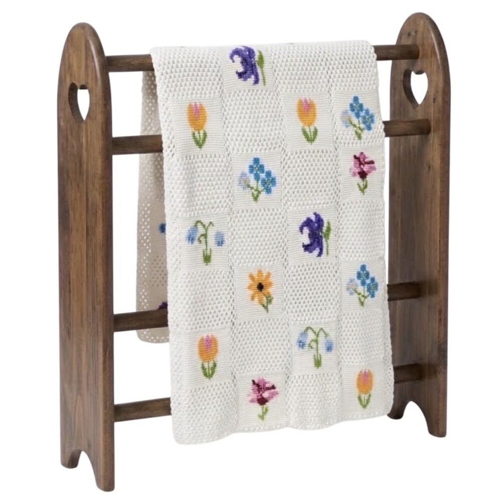 Handmade Crochet Blanket White Floral Colorful Cross Stitch Cottagecore Vintage